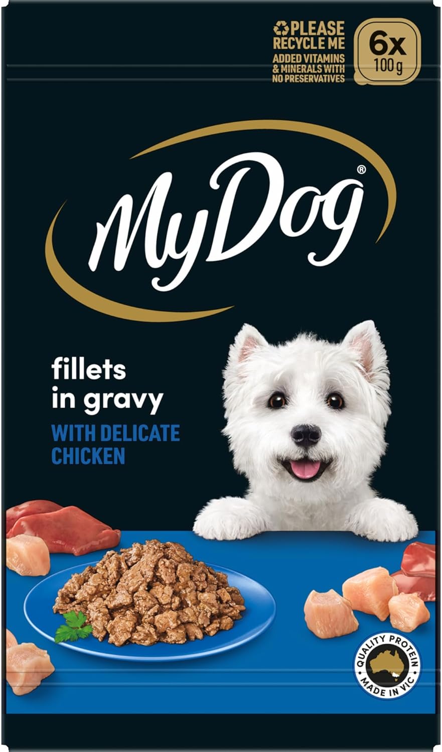 MY DOG Adult Wet Dog Food Chicken Supreme With Cheese Select Toppings 100g Tray, 36 Pack [x2]