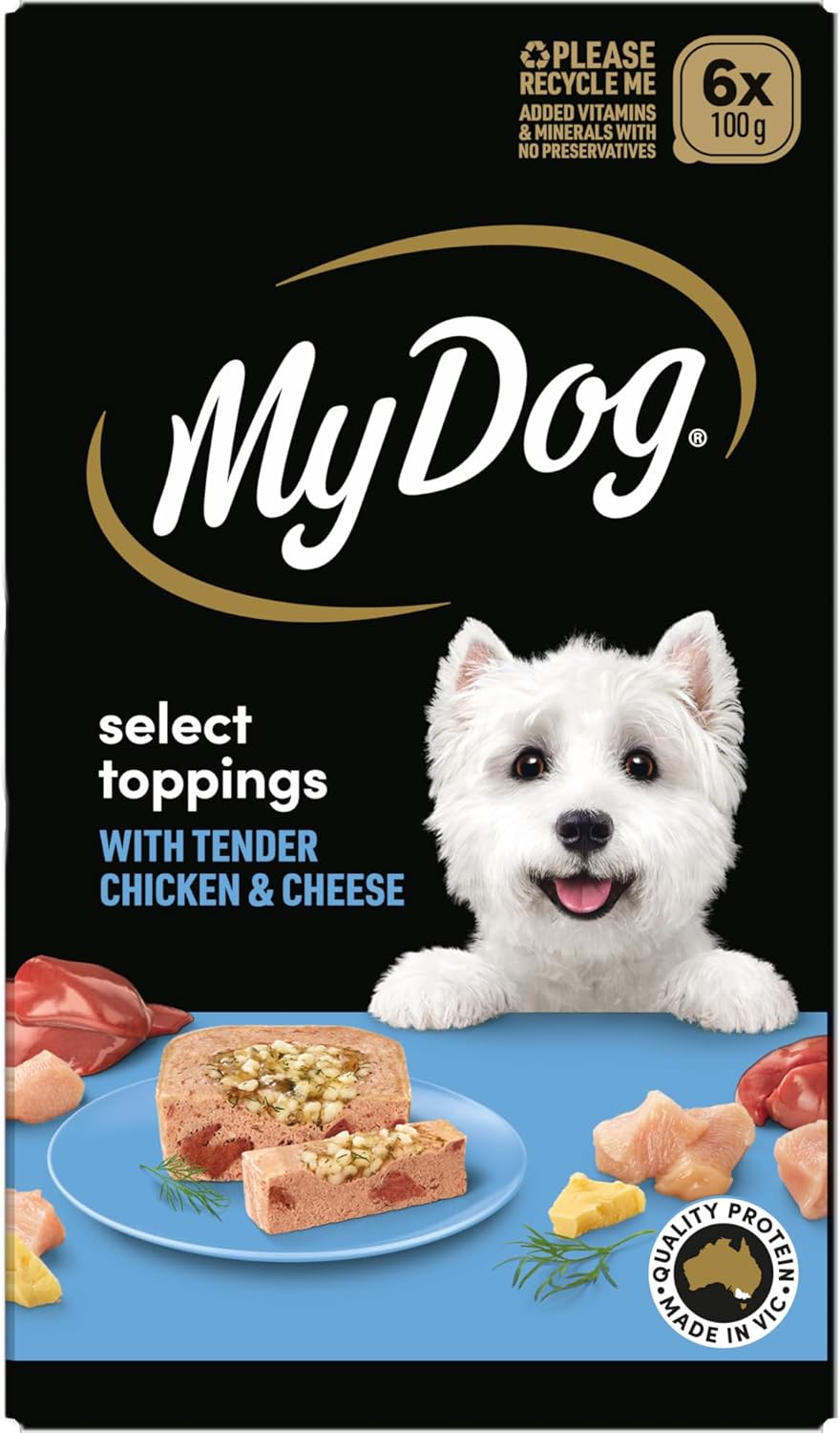 MY DOG Adult Wet Dog Food Chicken Supreme With Cheese Select Toppings 100g Tray, 36 Pack [x2]