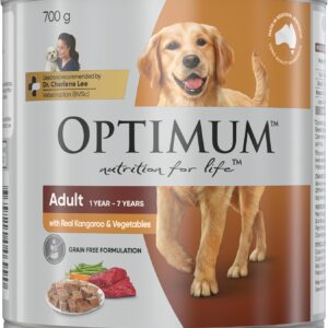 OPTIMUM Adult Wet Dog Food With Real Kangaroo & Vegetables Grain Free 700g Can, 12 Pack [x2]
