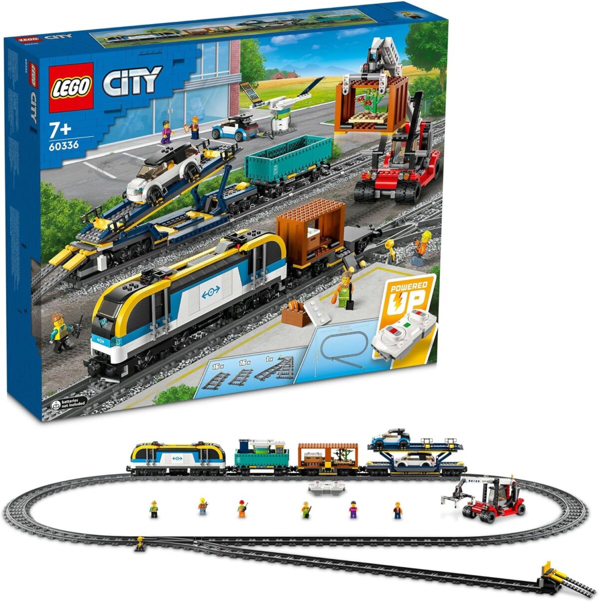 LEGO® City Freight Train Building Kit (1153 pcs) Powered Up Remote or App Controlled Toy Train Set with 33 Track Pieces, Locomotive, Flatcar, Open Wagon, for Kids Ages 7+ & Train Enthusiasts 60336 LEGO® City Freight Train Building Kit (1153 pcs) Powered Up Remote or App Controlled Toy Train Set with 33 Track Pieces, Locomotive, Flatcar, Open Wagon, for Kids Ages 7+ & Train Enthusiasts 60336