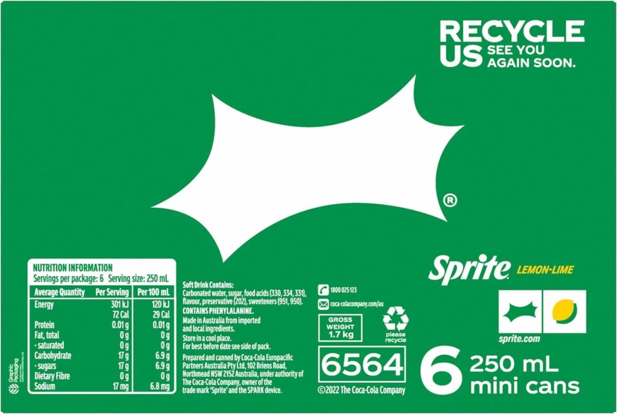 Sprite Lemonade Soft Drink Multipack Mini Cans 6 x 250mL [x10]