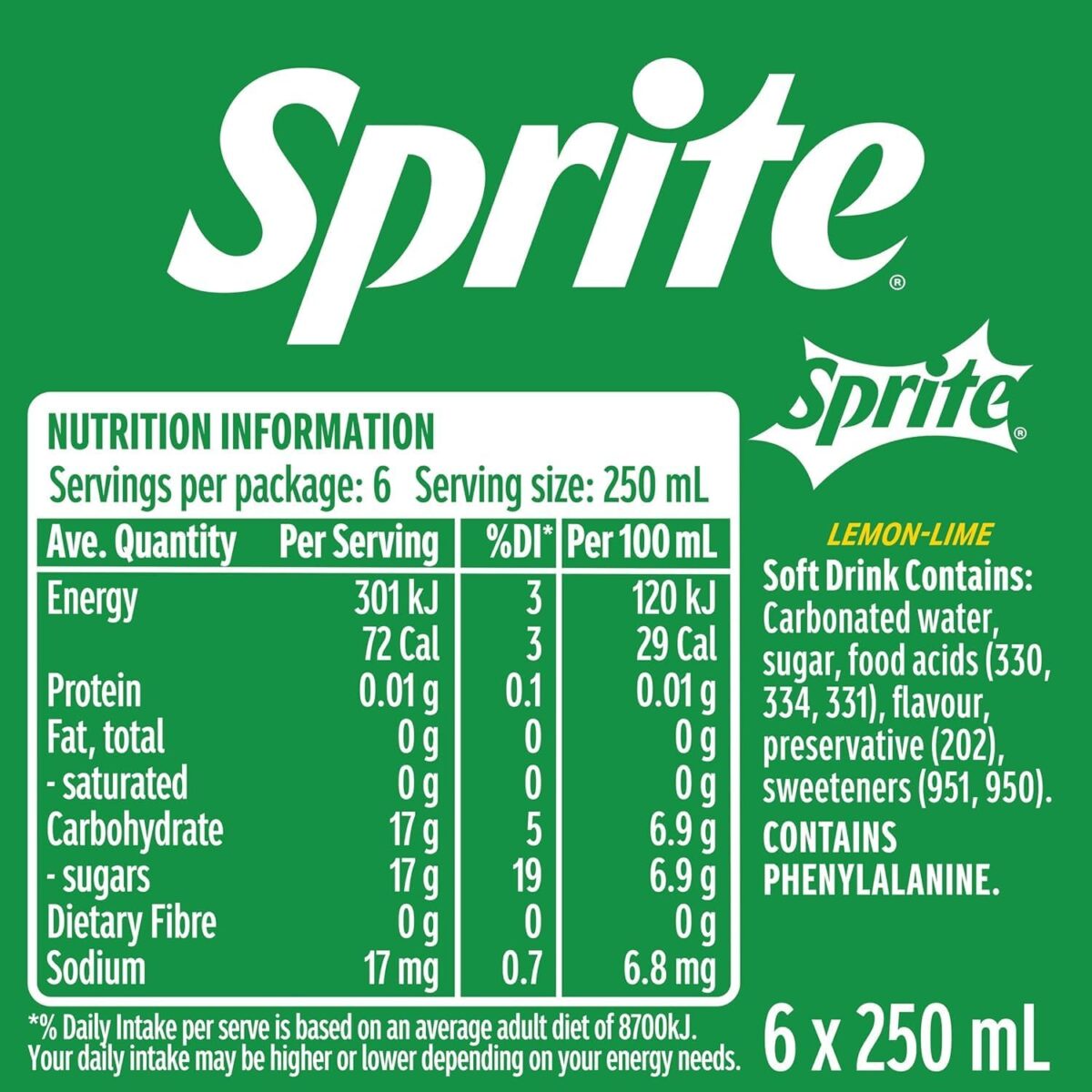 Sprite Lemonade Soft Drink Multipack Mini Cans 6 x 250mL [x10]