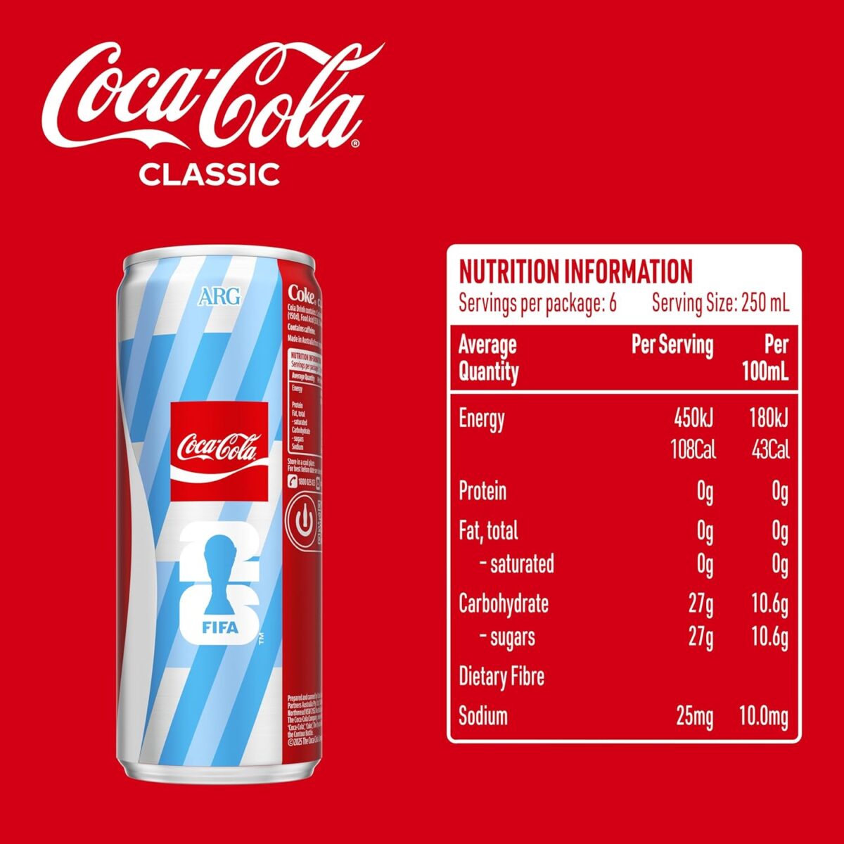 Coca-Cola Classic Soft Drink Mini Cans 6 x 250mL [x10]