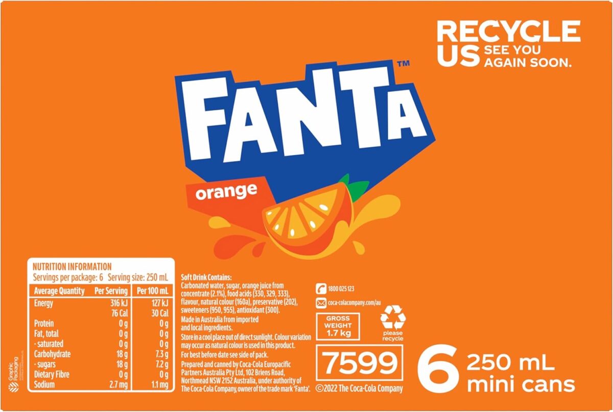 Fanta Orange Soft Drink Mini Cans 6 x 250mL [x10]