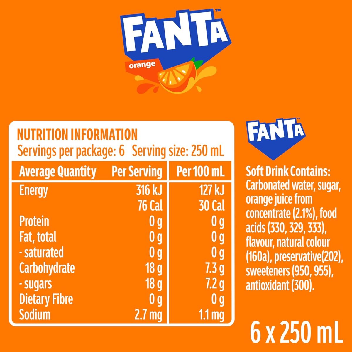 Fanta Orange Soft Drink Mini Cans 6 x 250mL [x10]