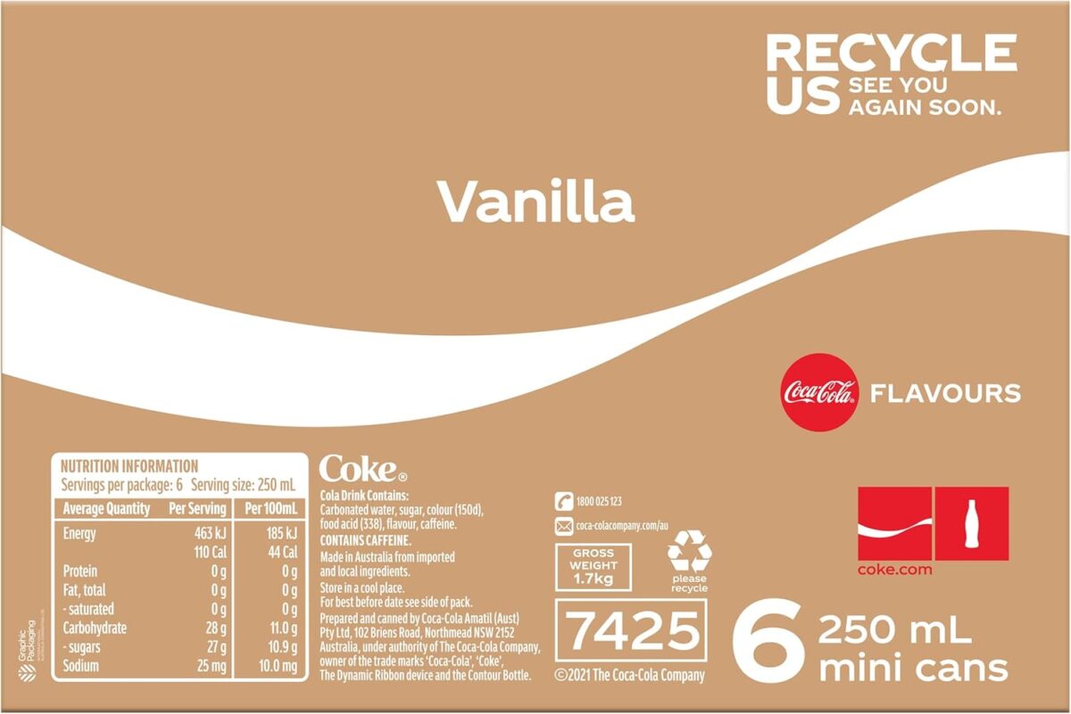 Coca-Cola Vanilla Soft Drink 6 x 250mL [x10]