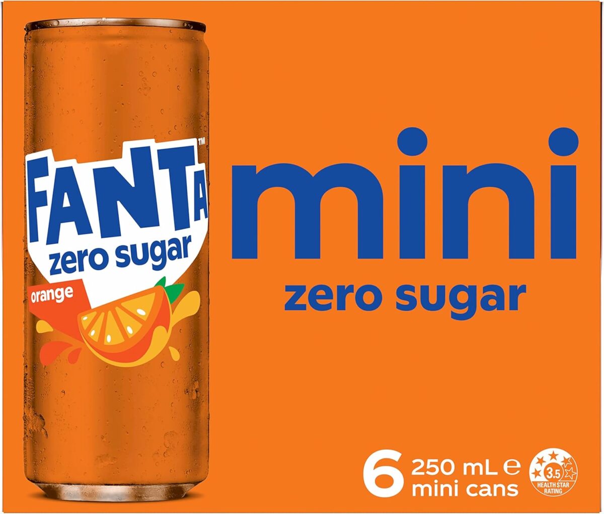 Fanta Orange Zero Sugar Soft Drink Mini Cans 6 x 250mL [x10]