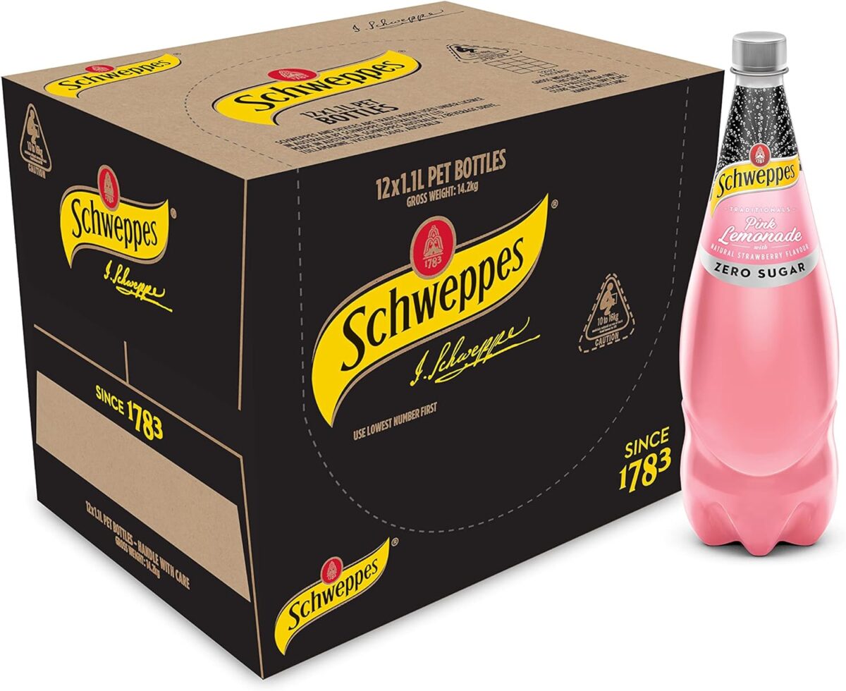 Schweppes Traditionals Zero Sugar Pink Lemonade 1.1 litre Pack of 12 [x3]