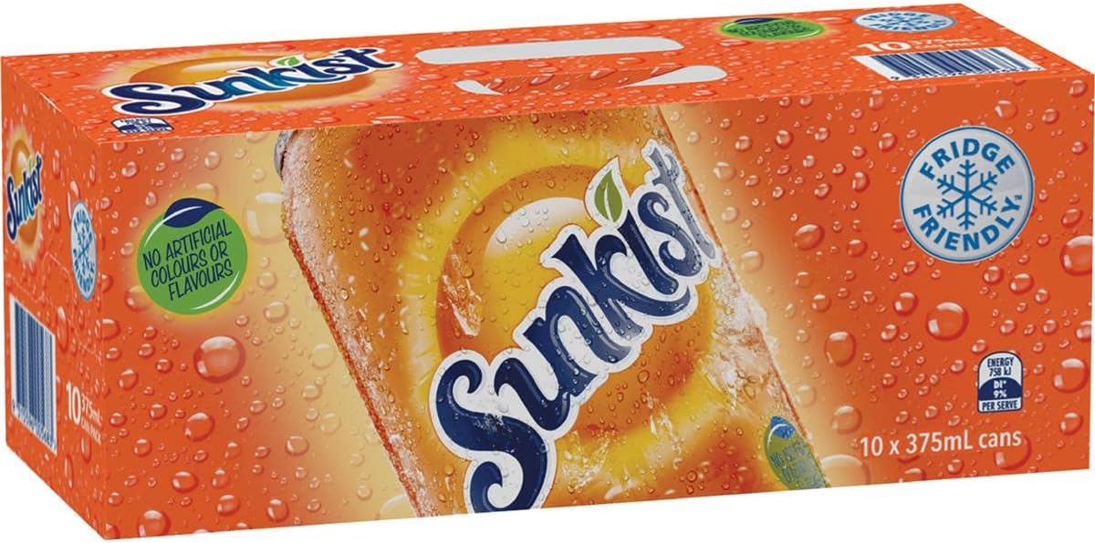 Sunkist Orange Soft Drink, 10 x 375ml [x6]