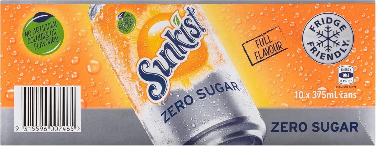Sunkist Zero Sugar Soft Drink Can 375 ml Pack of 10 [x6]