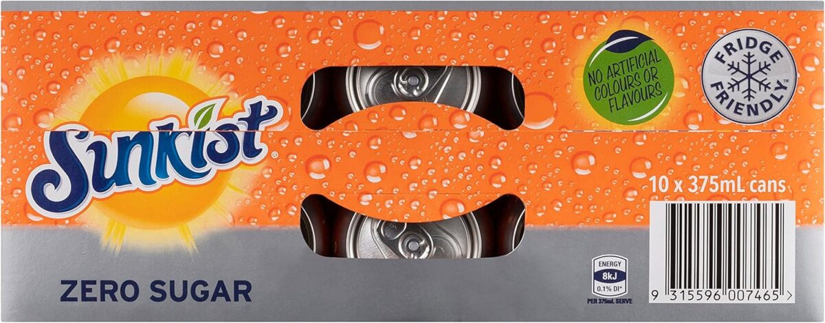 Sunkist Zero Sugar Soft Drink Can 375 ml Pack of 10 [x6]