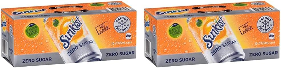 Sunkist Zero Sugar Soft Drink Can 375 ml Pack of 10 [x6]