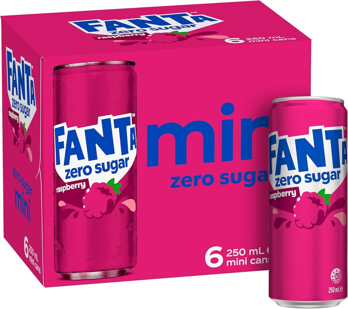 Fanta Raspberry Zero Sugar Soft Drink 6 x 250mL [x10]