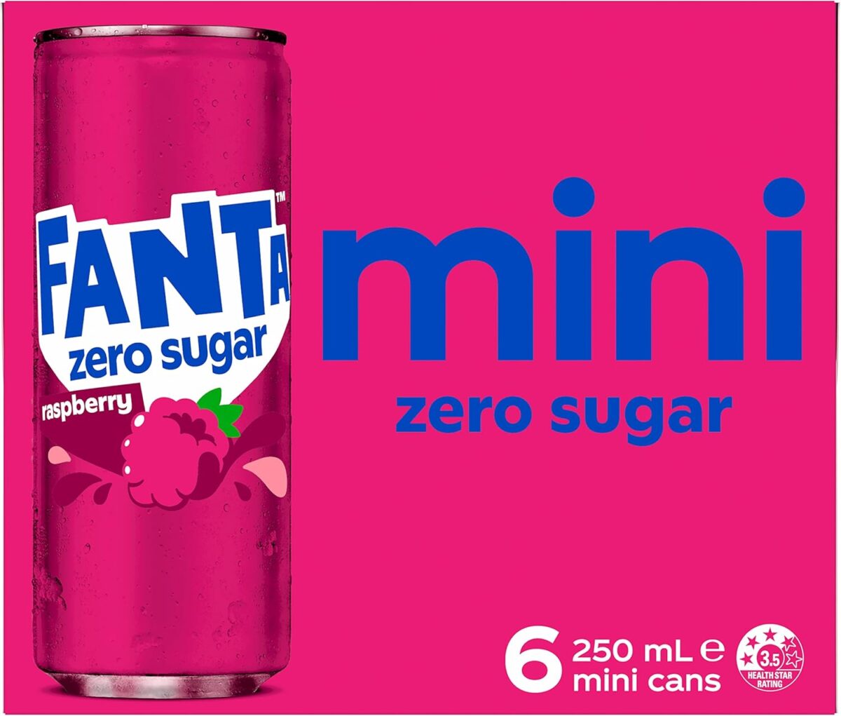 Fanta Raspberry Zero Sugar Soft Drink 6 x 250mL [x10]