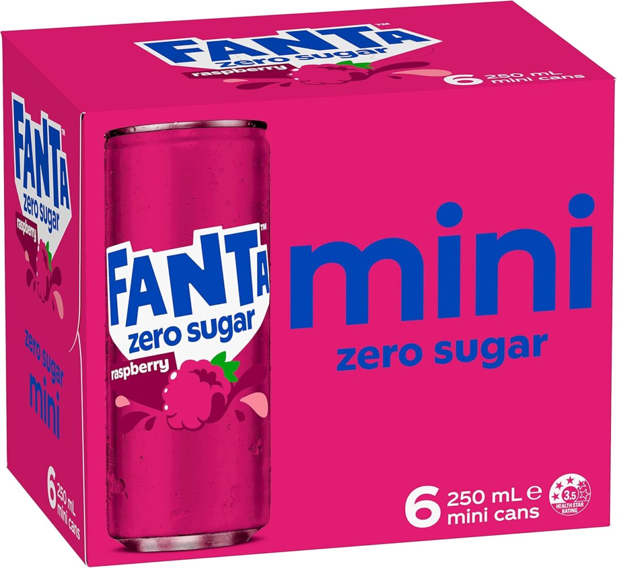 Fanta Raspberry Zero Sugar Soft Drink 6 x 250mL [x10]
