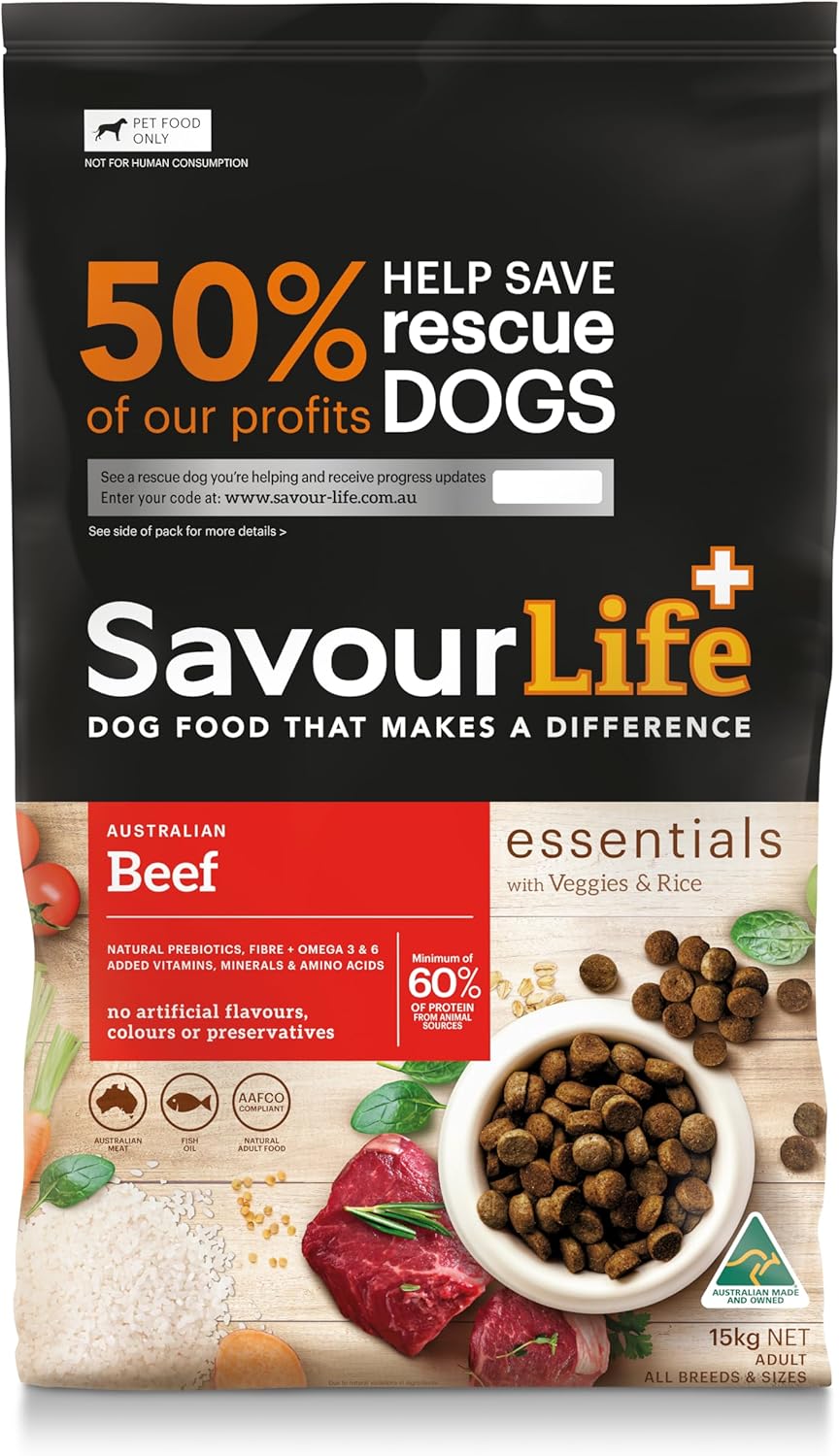 B0BSBCK2R4_img_1 SavourLife Essentials Dog Food, Australian Beef Veggies & Rice, 15kg