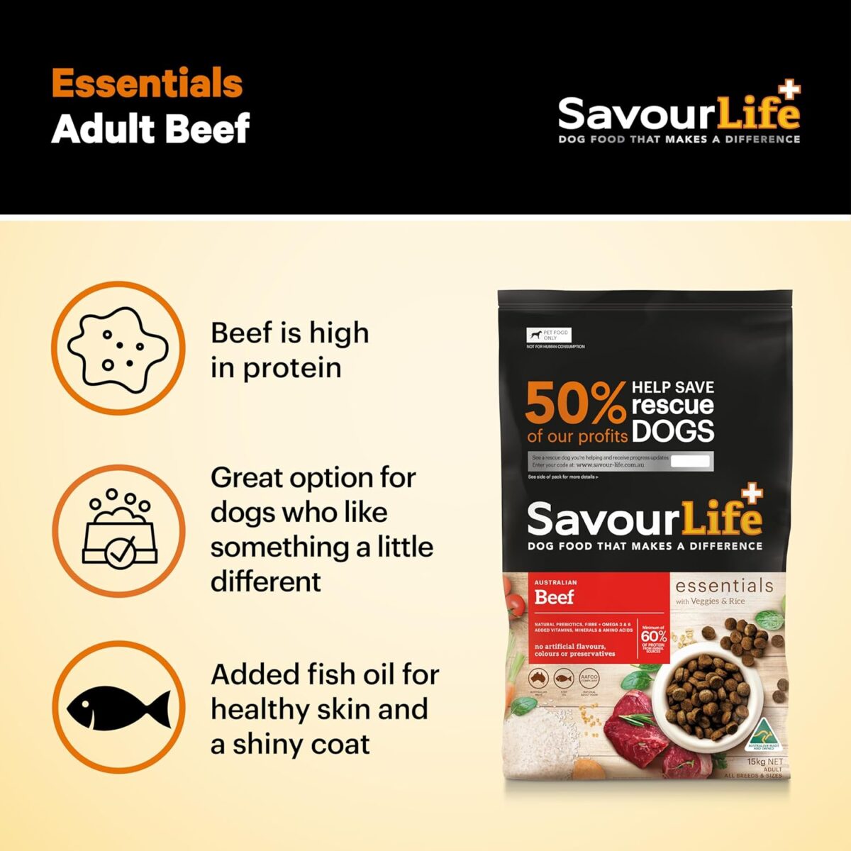 B0BSBCK2R4_img_4 SavourLife Essentials Dog Food, Australian Beef Veggies & Rice, 15kg