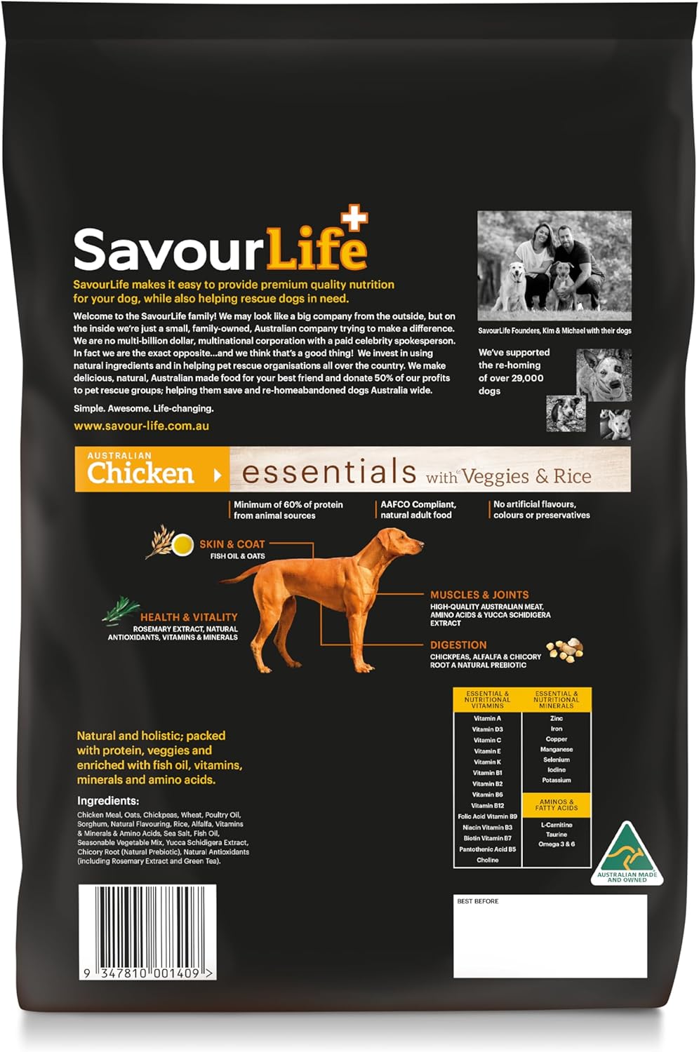 SavourLife Essentials Dog Food, Australian Chicken Veggies & Rice, 3kg [x2]