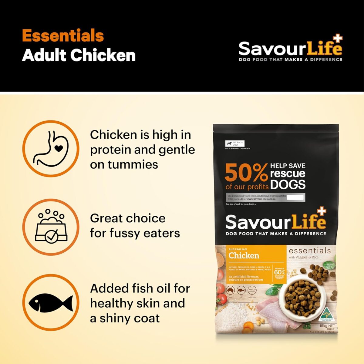 SavourLife Essentials Dog Food, Australian Chicken Veggies & Rice, 3kg [x2]