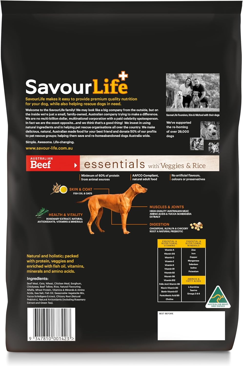 SavourLife Essentials Dog Food, Australian Beef Veggies & Rice, 3kg [x3]