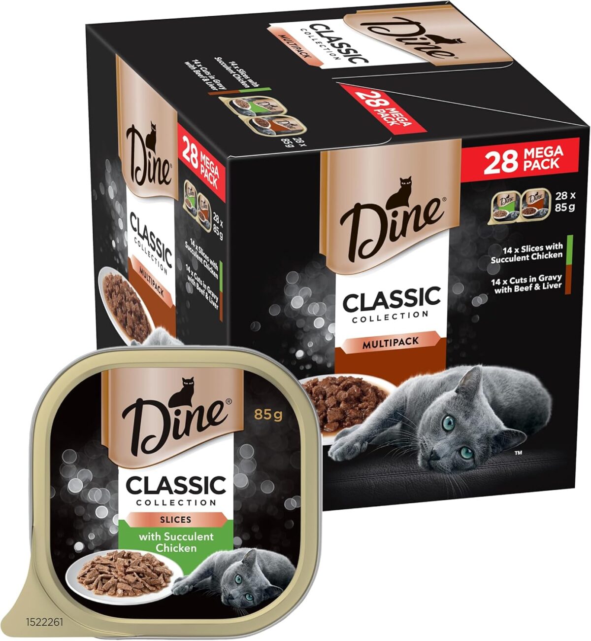 DINE Mixed Multipack Wet Cat Food, Succulent Chicken, Beef & Liver Tray 85g, 28 Pack [x2]