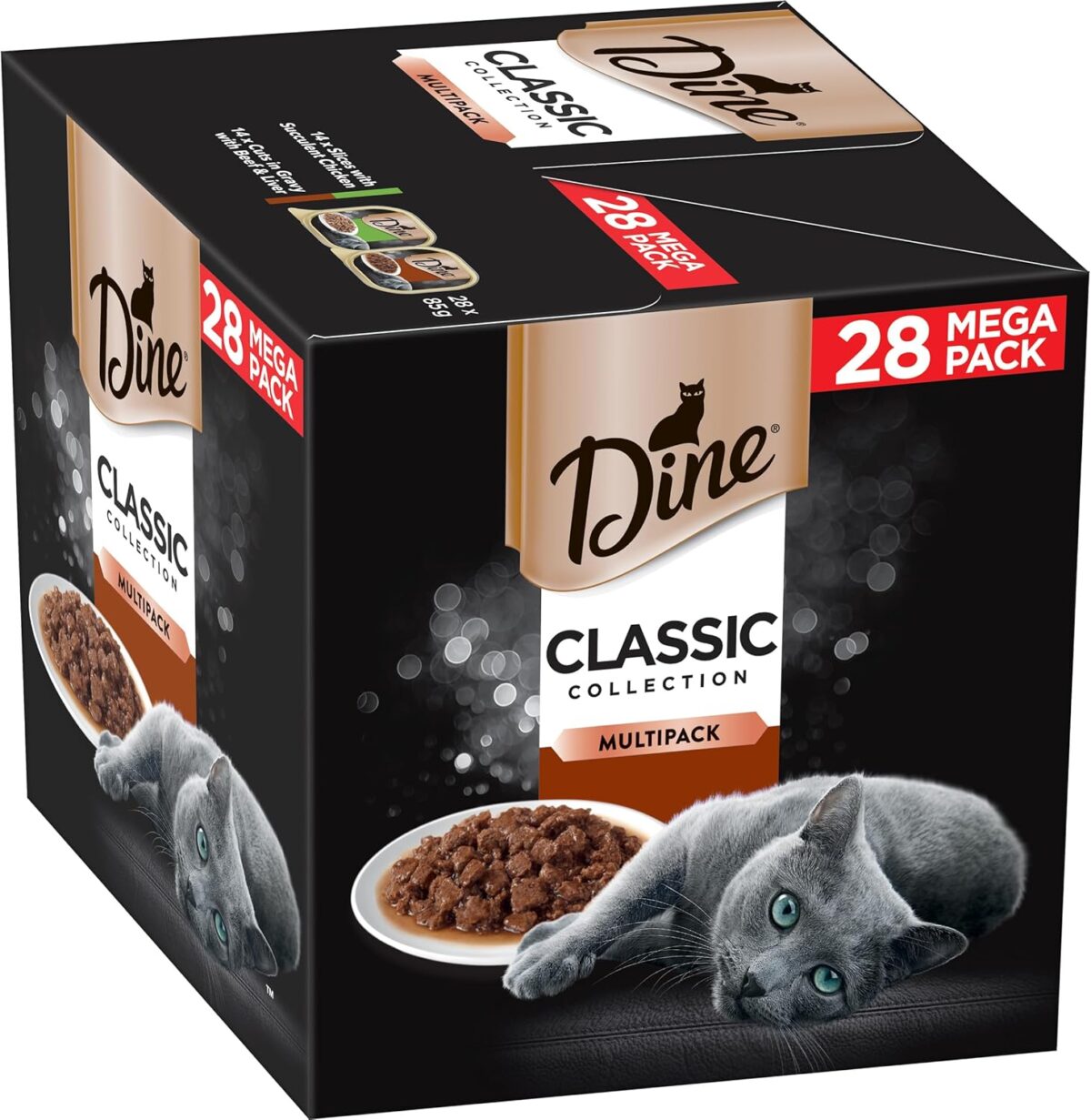 DINE Mixed Multipack Wet Cat Food, Succulent Chicken, Beef & Liver Tray 85g, 28 Pack [x2]