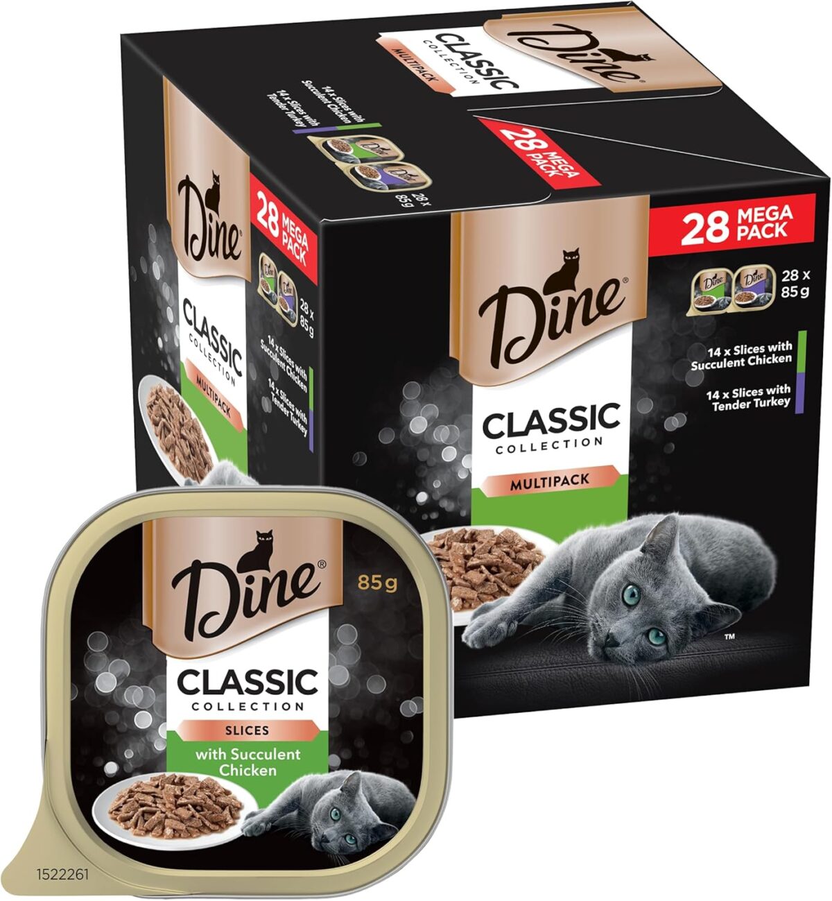DINE Mixed Multipack Wet Cat Food, Succulent Chicken, Beef & Liver Tray 85g, 28 Pack [x2]