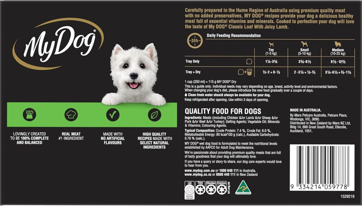 My Dog Adult Wet Dog Food Classic Loaf with Juicy Lamb 24 x 100g Trays [x3]