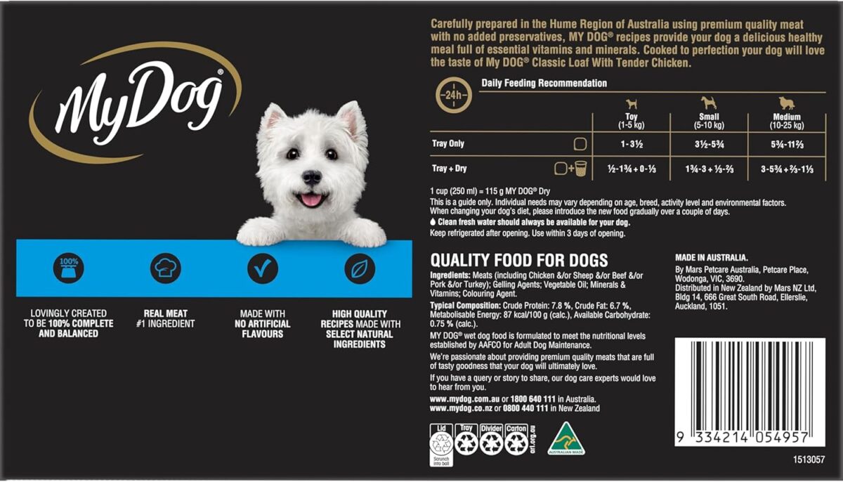 My Dog Adult Wet Dog Food Classic Loaf with Tender Chicken 24 x 100g Trays [x3]