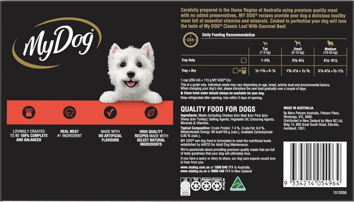 My Dog Adult Wet Dog Food Classic Loaf with Gourmet Beef 24 x 100g Trays [x3]