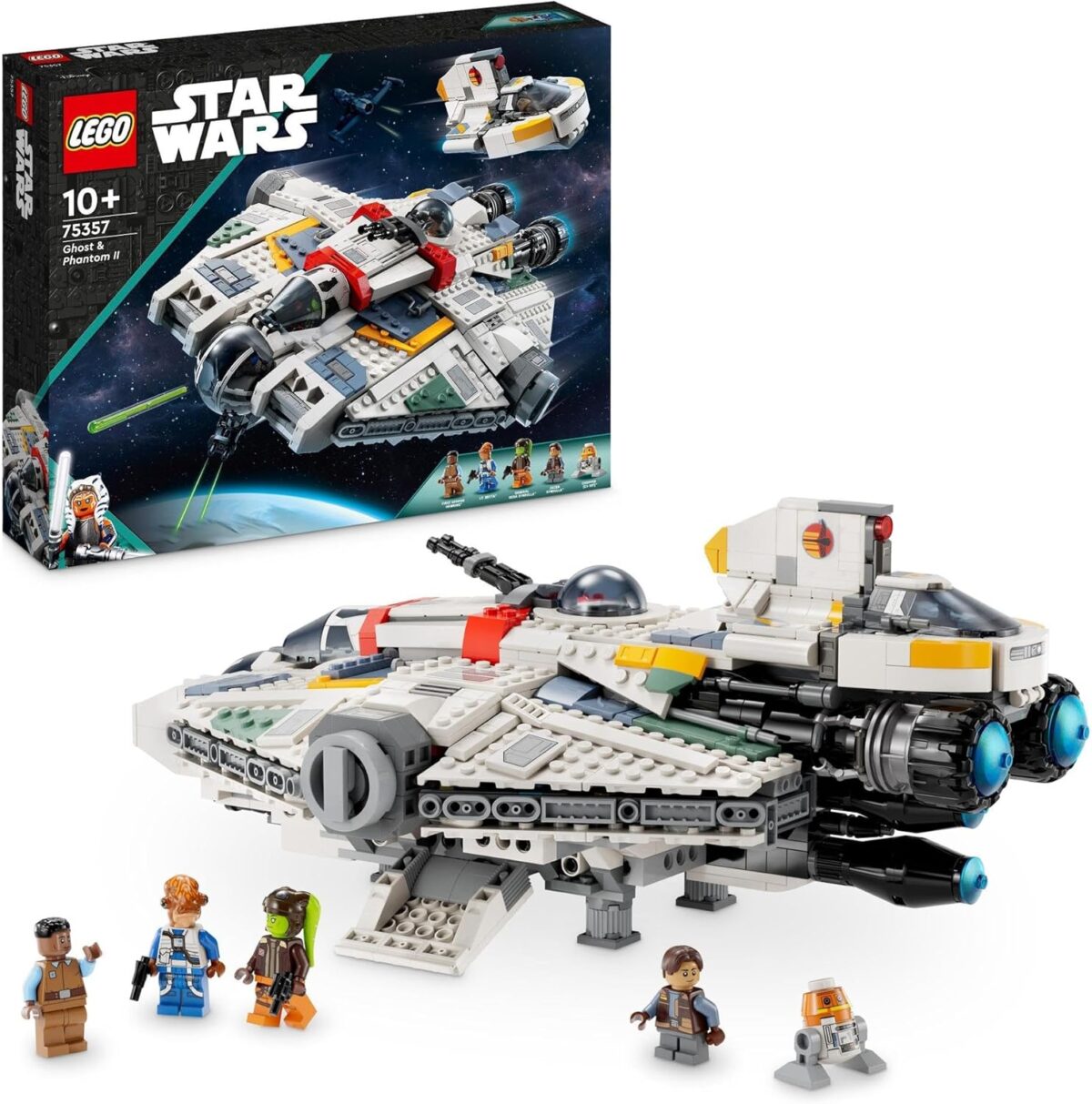 LEGO Star Wars Ghost & Phantom II Building Toy,2 Buildable Star Ship Kids Toys for 10 Plus Year Boys, Girls and Ahsoka Fans, 5 Minifigures Including Jacen Syndulla and a Chopper Droid Figure 75357