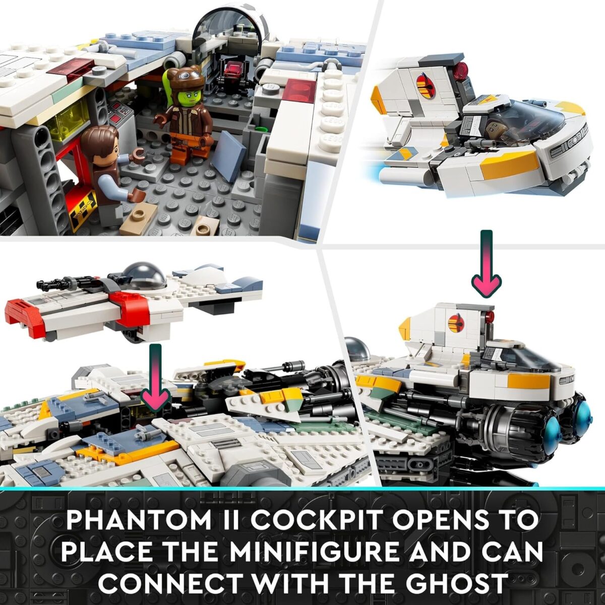 LEGO Star Wars Ghost & Phantom II Building Toy,2 Buildable Star Ship Kids Toys for 10 Plus Year Boys, Girls and Ahsoka Fans, 5 Minifigures Including Jacen Syndulla and a Chopper Droid Figure 75357
