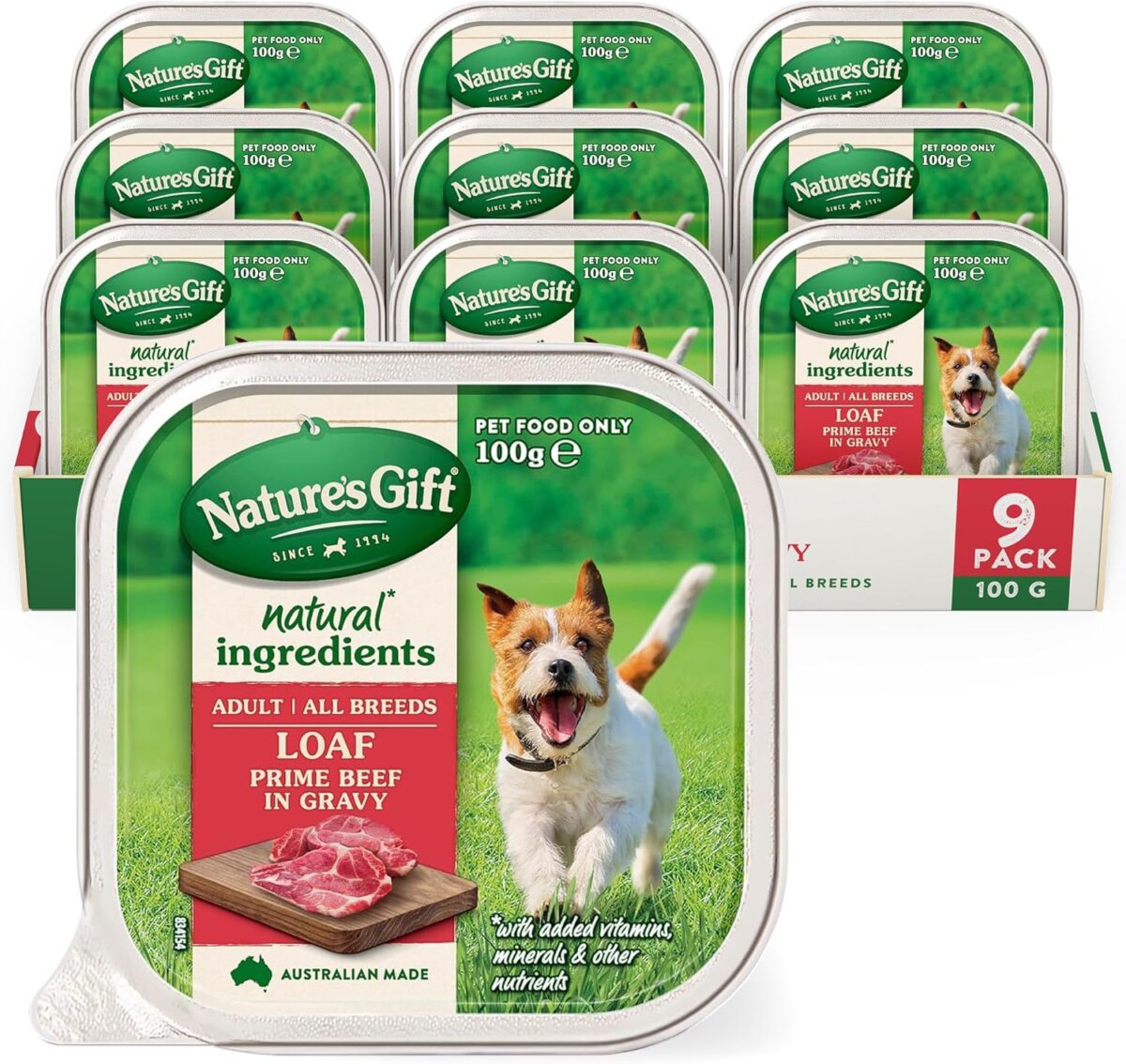Nature's Gift Adult Wet Dog Food Loaf Prime Beef in Gravy 9x100g [x6]