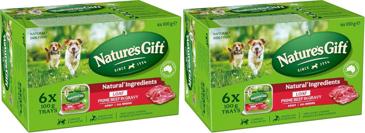 Nature's Gift Adult Wet Dog Food Loaf Prime Beef in Gravy 9x100g [x6]