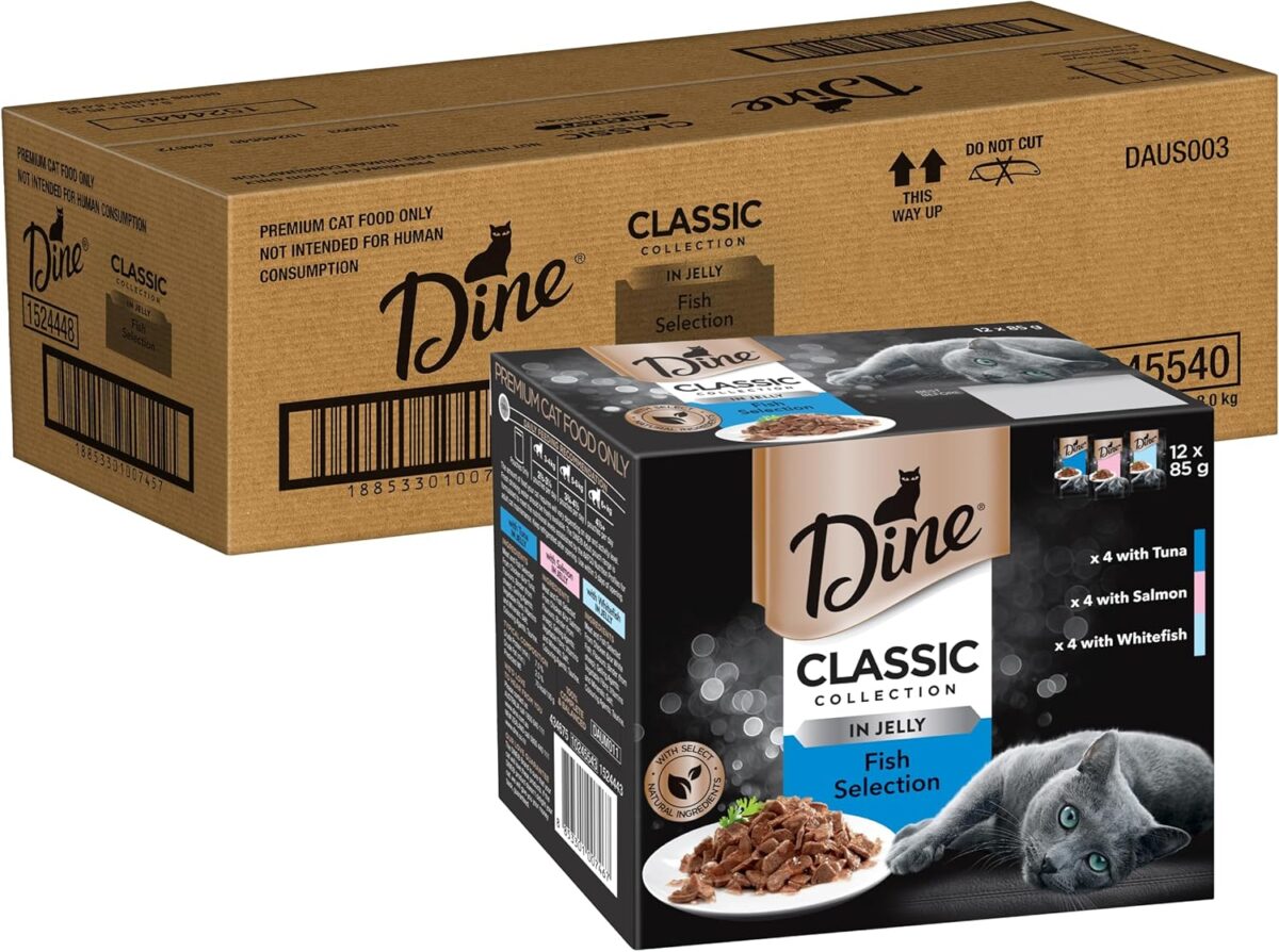 Dine Classic Collection Wet Cat Food Fish Selection in Jelly 85g Pouch, 60 Pack