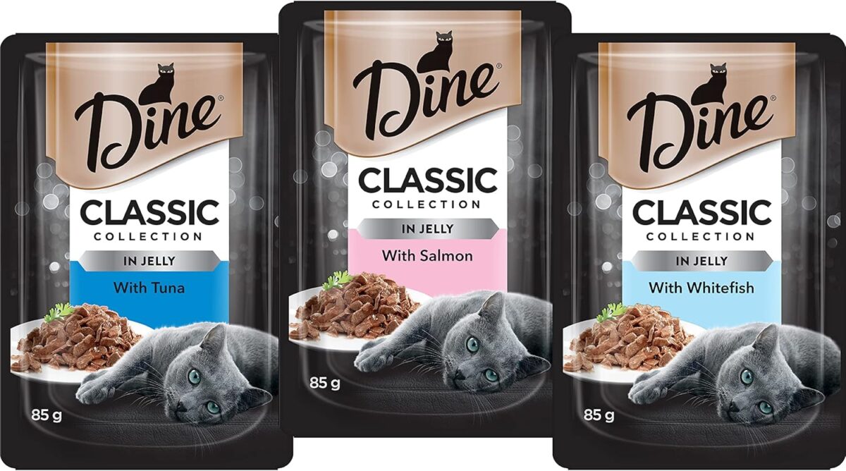Dine Classic Collection Wet Cat Food Fish Selection in Jelly 85g Pouch, 60 Pack