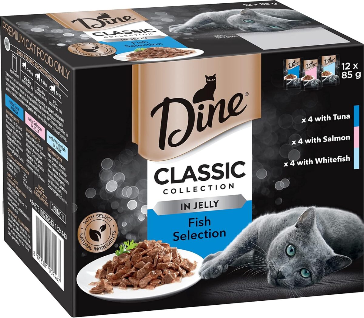Dine Classic Collection Wet Cat Food Fish Selection in Jelly 85g Pouch, 60 Pack