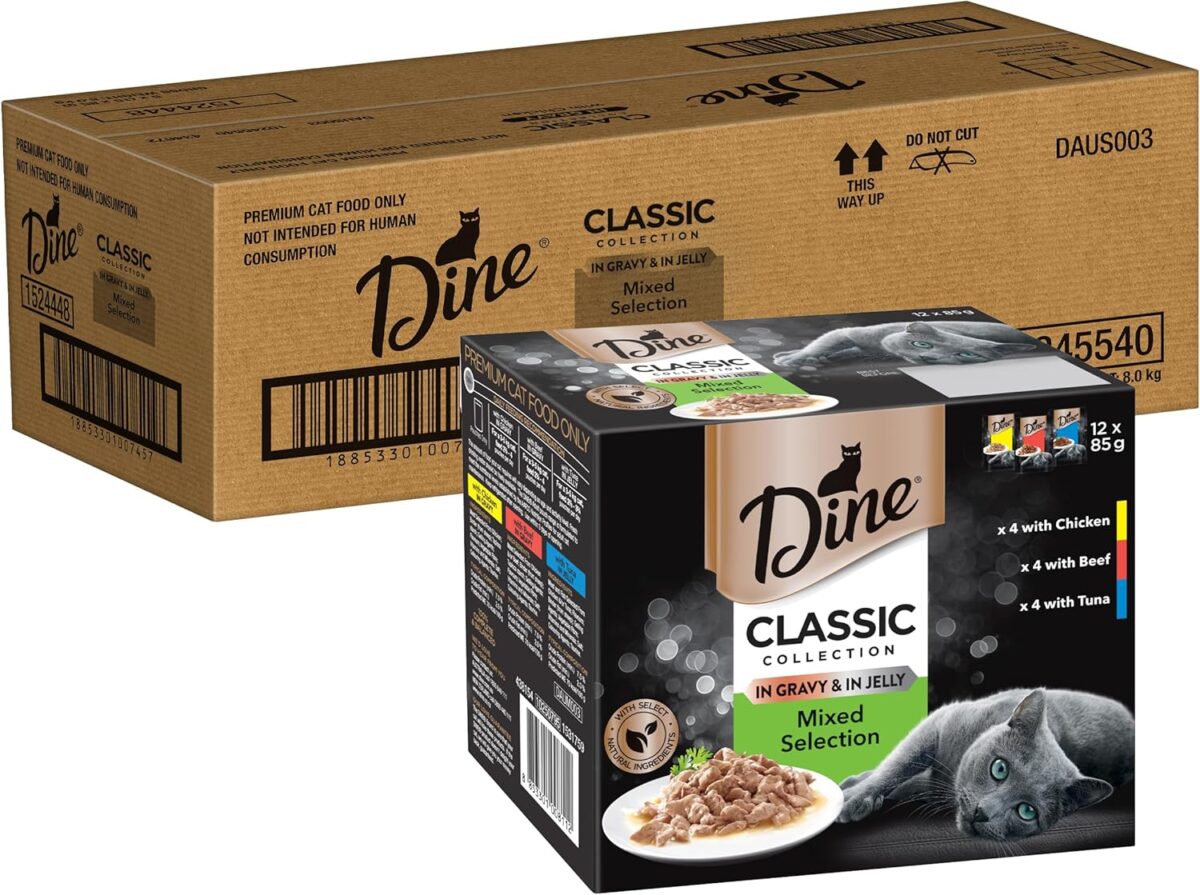 Dine Classic Collection Wet Cat Food Fish Selection in Jelly 85g Pouch, 60 Pack