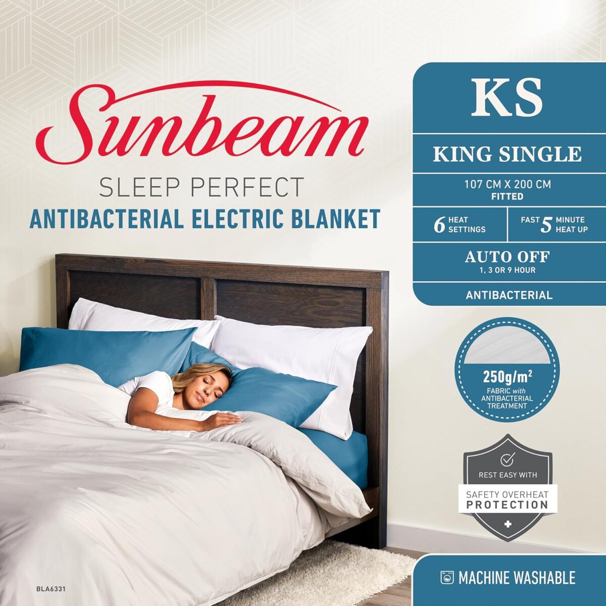Sunbeam Sleep Perfect Antibacterial Electric Blanket King Single Sunbeam Sleep Perfect Antibacterial Electric Blanket King Single