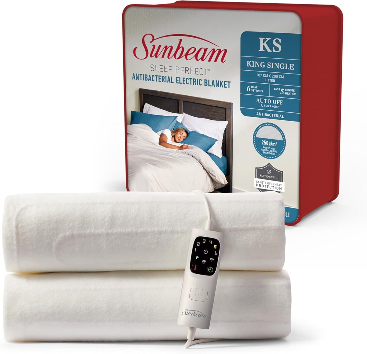 Sunbeam Sleep Perfect Antibacterial Electric Blanket Queen, Dual Controls Sunbeam Sleep Perfect Antibacterial Electric Blanket Queen, Dual Controls