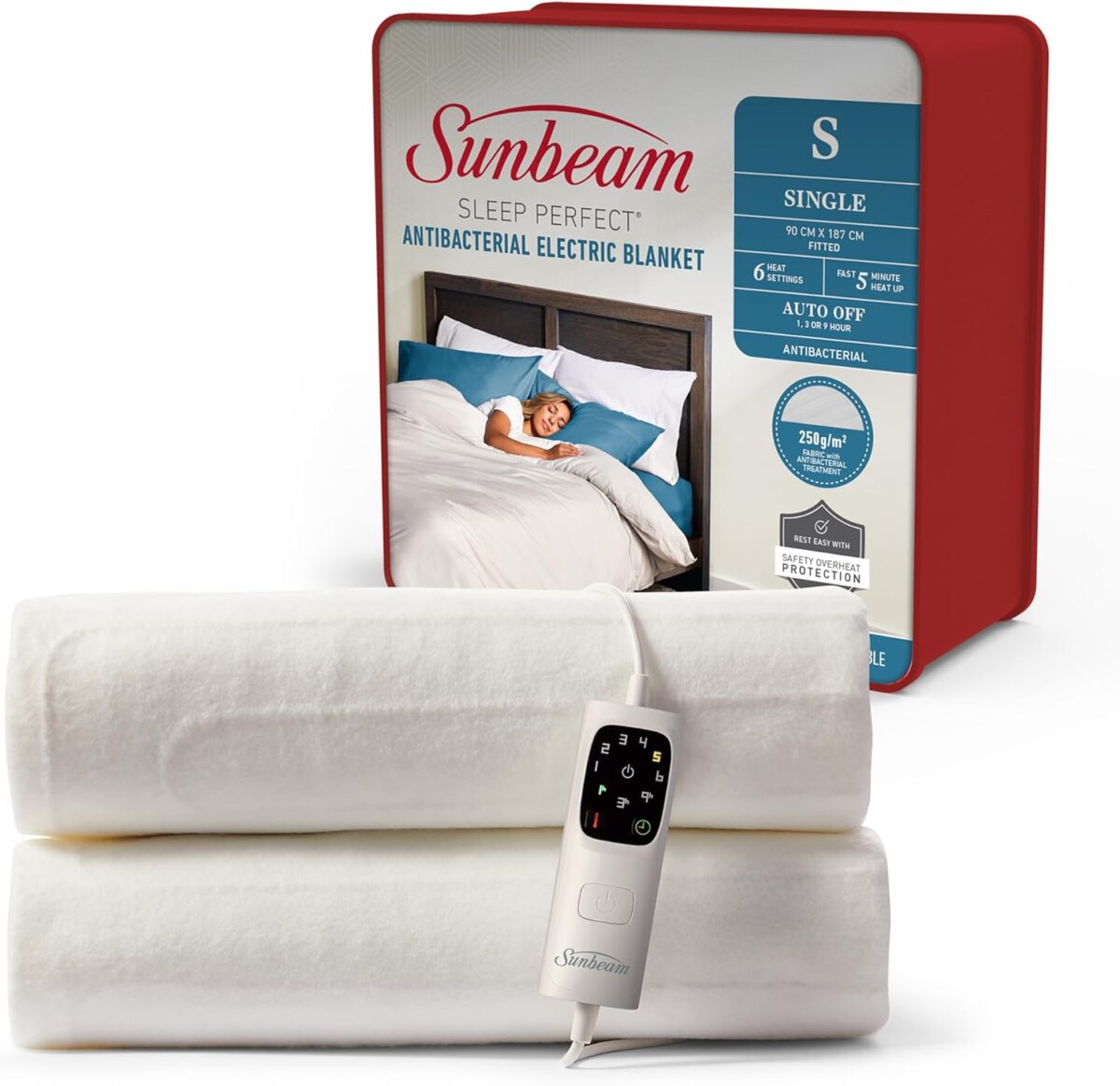 Sunbeam Sleep Perfect Antibacterial Electric Blanket Queen, Dual Controls Sunbeam Sleep Perfect Antibacterial Electric Blanket Queen, Dual Controls