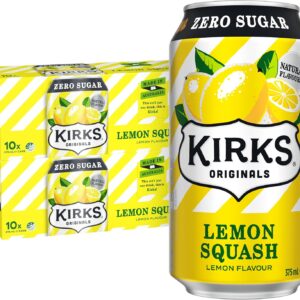 Kirks Lemon Squash Zero Sugar Soft Drink 20 x 375mL Cans [x4]