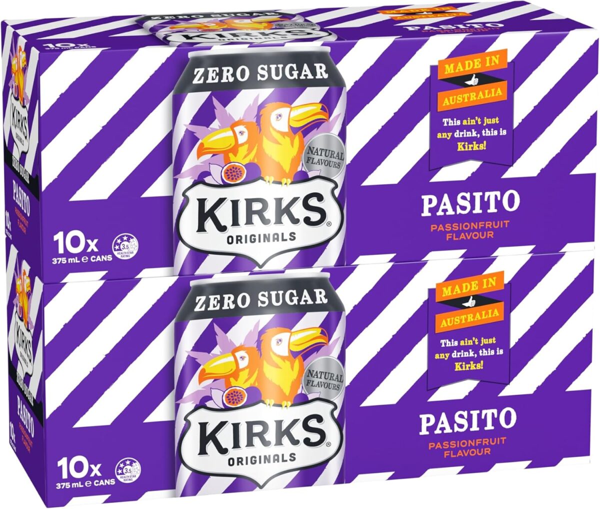Kirks Pasito Zero Sugar Soft Drink Cans 20 x 375mL [x4]