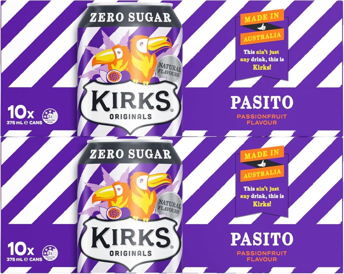 Kirks Pasito Zero Sugar Soft Drink Cans 20 x 375mL [x4]