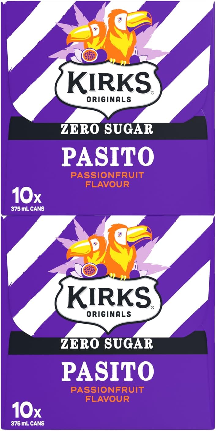 Kirks Pasito Zero Sugar Soft Drink Cans 20 x 375mL [x4]