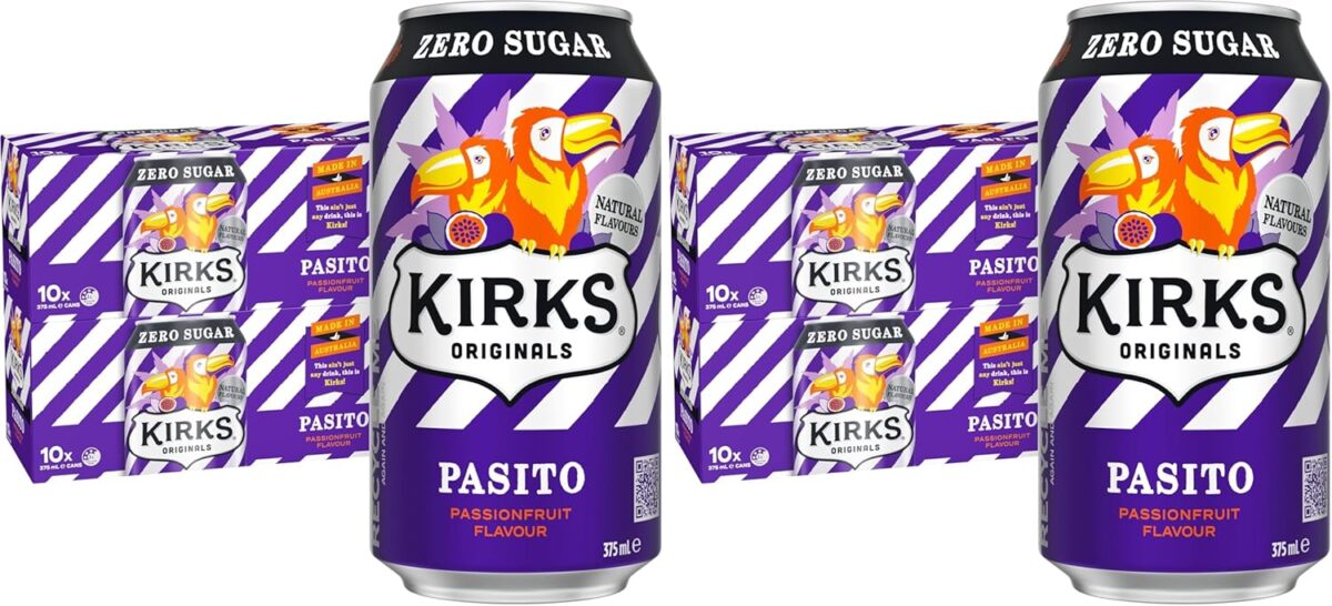 Kirks Pasito Zero Sugar Soft Drink Cans 20 x 375mL [x4]