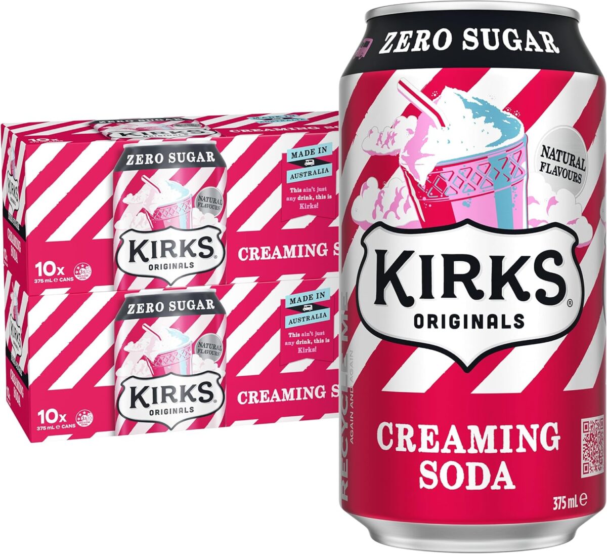 Kirks Creaming Soda Sugar Free Soft Drink 20 x 375mL Cans [x4]
