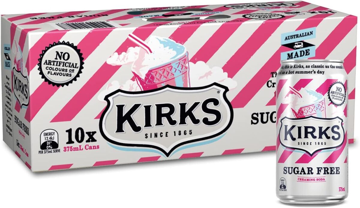 Kirks Creaming Soda Sugar Free Soft Drink 20 x 375mL Cans [x4]