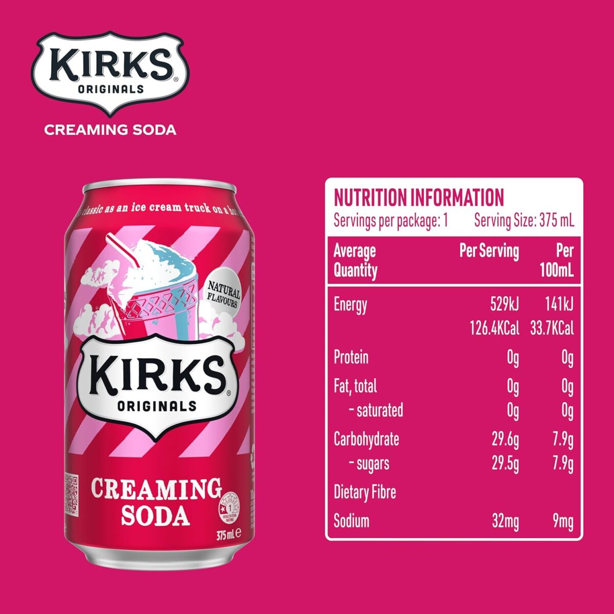 Kirks Creaming Soda 20 x 375 mL [x4]