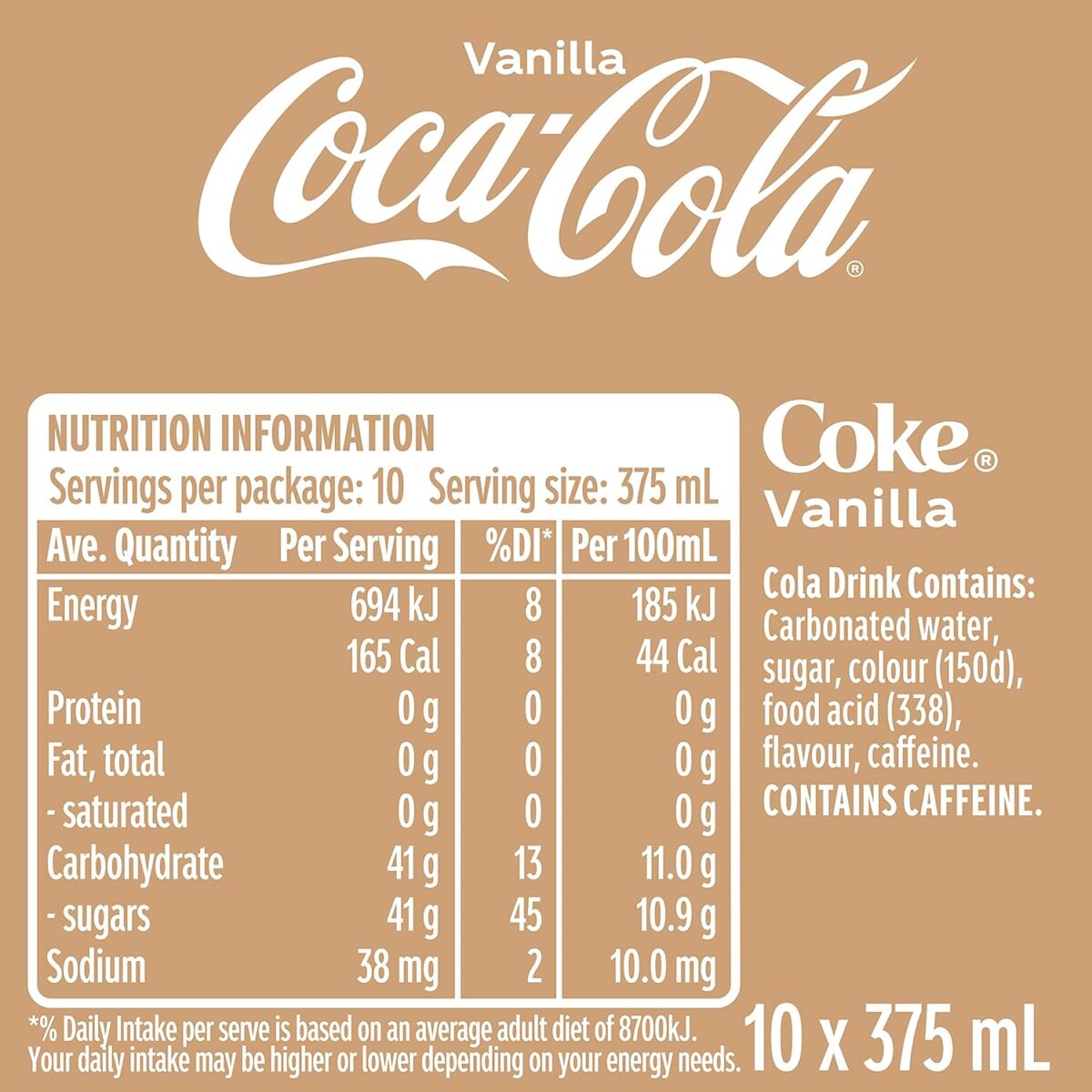 Coca-Cola Vanilla Soft Drink 20 x 375mL [x3]